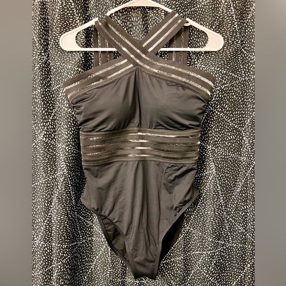 NEW Women’s One Piece Swimsuit; Size L Front Cossover Mesh Panel Detail - Picture 4 of 5